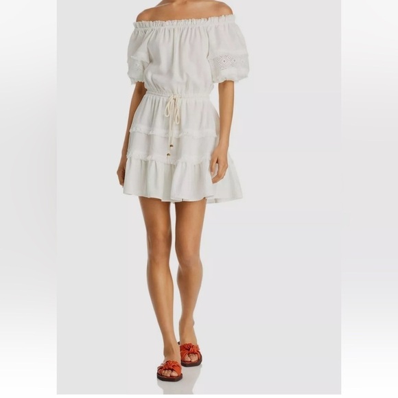 Ramy Brook LaLa White Off the Shoulder Tiered Mini Dress - Picture 3 of 15